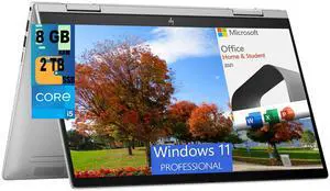 HP Envy 2-in-1 14 Laptop, 14" FHD Touchscreen, Intel Core i5-1335U 10-Cores Processor, Iris Xe Graphics, 8GB  DDR4  2TB PCIe SSD, Fingerprint, Backlit KB, Windows 11 Pro,Microsoft Office License