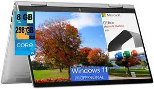 HP Envy 2-in-1 14 Laptop, 14" FHD Touchscreen, Intel Core i5-1335U 10-Cores Processor, Iris Xe Graphics, 8GB  DDR4  256GB  PCIe SSD, Fingerprint, Backlit KB, Windows 11 Pro,Microsoft Office License