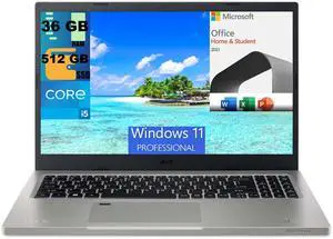 Acer Aspire 15 Laptop, 15.6" FHD Display, Intel Core i5-1155G7 4 cores Processor, Intel Iris Xe Graphics, 36GB DDR4  512GB PCIe SSD, Wi-Fi 6, Windows 11,Microsoft Office License