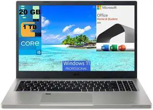 Acer Aspire 15 Laptop, 15.6" FHD Display, Intel Core i5-1155G7 4 cores Processor, Intel Iris Xe Graphics, 20GB DDR4  1TB PCIe SSD, Wi-Fi 6, Windows 11 Pro,Microsoft Office License