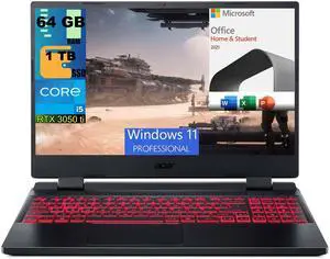 Acer Nitro 5 15 Gaming Laptop, 15.6" FHD 144Hz Display, Intel Core i5-12500H 12 cores Processor, RTX 3050 Ti 4GB GDDR6, 64GB DDR4  1TB PCIe SSD, Backlit KB, Windows 11 Pro,Microsoft Office License