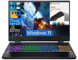 Acer Nitro 5 15 Gaming Laptop, 15.6" FHD 144Hz, Intel Core i7-12700H 14 Cores, NVIDIA GeForce RTX 3060 6GB Graphics, 16GB DDR4  2TB PCIe SSD, RGB Keyboard, Windows 11,Microsoft Office License