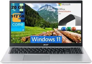 Acer Aspire 5 15 Laptop, 15.6" Full HD Display, Intel Core i3-1115G4 2 Cores processor, Intel UHD Graphics, 20GB DDR4  512GB PCIe SSD, WiFi 6, Windows 11,Microsoft Office License