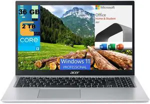 Acer Aspire 5 15 Laptop, 15.6" Full HD Display, Intel Core i3-1115G4 2 Cores processor, Intel UHD Graphics, 36GB DDR4  2TB PCIe SSD, WiFi 6, Windows 11 Pro,Microsoft Office License