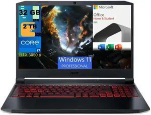 Acer Nitro 5 15 Gaming Laptop, 15.6" FHD 144Hz Display, Intel Core i7-11800H 8 cores, RTX 3050 Ti 4GB GDDR6, 32GB DDR4  4TB PCIe SSD, Wi-Fi 6 Backlit KB, Windows 11 Pro,Microsoft Office License