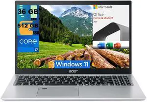 Acer Aspire 5 15 Laptop, 15.6" Full HD Display, Intel Core i7-1165G7 4 cores Processor, Iris Xe Graphics, 36GB DDR4  512GB PCIe SSD, Fingerprint Reader, Windows 11,Microsoft Office License