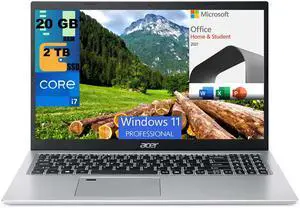 Acer Aspire 5 15 Laptop, 15.6" Full HD Display, Intel Core i7-1165G7 4 cores Processor, Iris Xe Graphics, 20GB DDR4  2TB PCIe SSD, Fingerprint Reader, Windows 11 Pro,Microsoft Office License