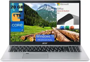 Acer Aspire 5 15 Laptop, 15.6" Full HD Display, Intel Core i7-1165G7 4 cores Processor, Iris Xe Graphics, 20GB DDR4  1TB PCIe SSD, Fingerprint Reader, Windows 11 Pro,Microsoft Office License