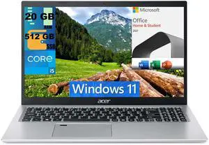 Acer Aspire 5 15 Laptop, 15.6" FHD Display, Intel Core i5-1135G7 4 cores Processor, Iris Xe Graphics, 20GB DDR4  512GB PCIe SSD, Fingerprint Reader, Windows 11,Microsoft Office License