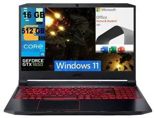 Acer Nitro 5 15 Gaming Laptop, 15.6" Full HD Display, Intel Core i5-10300H 4 core, GeForce GTX 1650 4 GB Graphics, 16GB DDR4  512GB PCIe SSD, WiFi 6, Backlit KB, Windows 11,Microsoft Office License