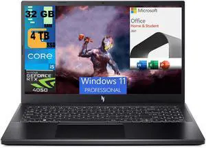 Acer Nitro V 15 Gaming Laptop, 15.6" FHD 144Hz Display, Intel Core i5-13420H Octa-core Processor, RTX 4050 6GB Graphic, 32GB DDR5  4TB  PCIe SSD, Backlit KB, Windows 11 Pro,Microsoft Office License