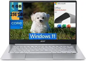 Acer Swift 3 14 Laptop, 14" FHD Display, Intel Core i7-1165G7 Quad-core Processor, Iris Xe Graphics, 8GB  DDR4  256GB  PCIe SSD, Fingerprint, Backlit KB, Windows 11 Home,Microsoft Office License