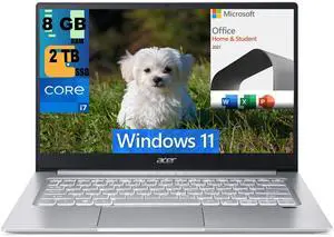 Acer Swift 3 14 Laptop, 14" FHD Display, Intel Core i7-1165G7 Quad-core Processor, Iris Xe Graphics, 8GB  DDR4  2TB PCIe SSD, Fingerprint, Backlit KB, Windows 11 Home,Microsoft Office License