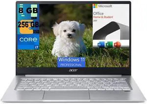 Acer Swift 3 14 Laptop, 14" FHD Display, Intel Core i7-1165G7 Quad-core Processor, Iris Xe Graphics, 8GB  DDR4  256GB  PCIe SSD, Fingerprint, Backlit KB, Windows 11 Pro,Microsoft Office License