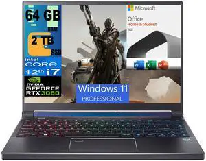 Acer Predator Triton 300 SE 14 Gaming Laptop, 14" FHD 165Hz, Intel 14-Core i7-12700H, GeForce RTX 3060 6GB, 64GB DDR5  2TB PCIe SSD, RGB Backlit Fingerprint, Windows 11 Pro,Microsoft Office License