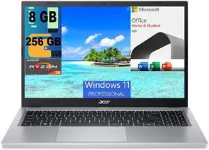 Acer Aspire 3 15 Slim Laptop, 15.6" Full HD Display, AMD Ryzen 3 7320U 4 Core Processor, AMD Radeon Graphics, 8GB  DDR4  256GB  PCIe SSD, Wi-Fi 6, Windows 11 Pro,Microsoft Office License