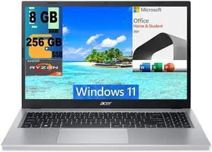 Acer Aspire 3 15 Slim Laptop, 15.6" Full HD Display, AMD Ryzen 3 7320U 4 Core Processor, AMD Radeon Graphics, 8GB  DDR4  256GB  PCIe SSD, Wi-Fi 6, Windows 11 Home,Microsoft Office License