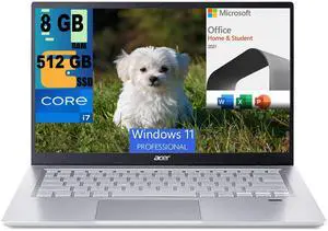 Acer Swift 3 13 Laptop, 13.5" 2K Display, Intel Core i7-1165G7 4 cores Processor, Iris Xe Graphics, 8GB  DDR4  512GB  PCIe SSD, Back-lit KB, Fingerprint, Windows 11 Pro,Microsoft Office License