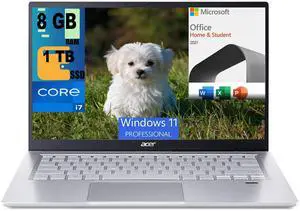 Acer Swift 3 13 Laptop, 13.5" 2K Display, Intel Core i7-1165G7 4 cores Processor, Iris Xe Graphics, 8GB DDR4  1TB PCIe SSD, Back-lit KB, Fingerprint, Windows 11 Pro,Microsoft Office License
