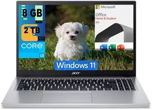 Acer Aspire Go 15 Slim Laptop, 15.6" Full HD Display, Intel Core i3-N305 8 Cores Processor, Intel UHD Graphics, 8GB  DDR4  2TB PCIe SSD, Bluetooth 5.1, Windows 11 Pro,Microsoft Office License