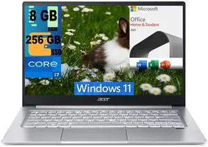 Acer Swift 3 14 Laptop, 14" FHD Display, Intel Core i7-1165G7 4 cores Processor, Iris Xe Graphics, 8GB  DDR4  256GB  PCIe SSD, Fingerprint, Back-lit KB, Windows 11 Home,Microsoft Office License