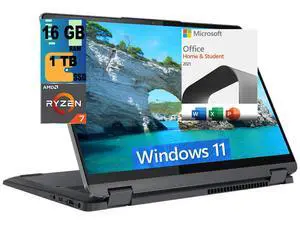 Lenovo IdeaPad Flex 5 14 2-in-1Laptop, 14" 2.2K Touchscreen, AMD Ryzen 7 5700U 8 cores Processor, AMD Radeon Graphics, 16GB  DDR4  1TB PCIe SSD, Windows 11 Home,Microsoft Office License