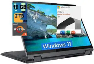Lenovo IdeaPad Flex 5 14 2-in-1Laptop, 14" 2.2K Touchscreen, AMD Ryzen 7 5700U 8 cores Processor, AMD Radeon Graphics, 16GB  DDR4  2TB PCIe SSD, Windows 11 Home,Microsoft Office License