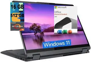 Lenovo Flex 5 14 2-in-1 Laptop, 14" Full HD (1920 x 1080) IPS Touchscreen, AMD Ryzen 5 4500U 6-core, AMD Radeon Graphics, 16GB  DDR4  512GB   PCIe SSD, Windows 11 Home,Microsoft Office License