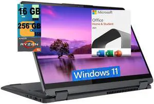 Lenovo Flex 5 14 2-in-1 Laptop, 14" Full HD (1920 x 1080) IPS Touchscreen, AMD Ryzen 5 4500U 6-core, AMD Radeon Graphics, 16GB  DDR4  256GB  PCIe SSD, Windows 11 Home,Microsoft Office License