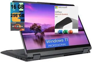 Lenovo Flex 5 14 2-in-1 Laptop, 14" Full HD (1920 x 1080) IPS Touchscreen, AMD Ryzen 5 4500U 6-core, AMD Radeon Graphics, 16GB  DDR4  256GB  PCIe SSD, Windows 11 Pro,Microsoft Office License