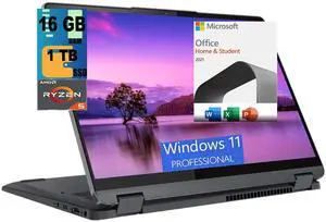 Lenovo Flex 5 14 2-in-1 Laptop, 14" Full HD (1920 x 1080) IPS Touchscreen, AMD Ryzen 5 4500U 6-core, AMD Radeon Graphics, 16GB  DDR4  1TB PCIe SSD, Windows 11 Pro,Microsoft Office License