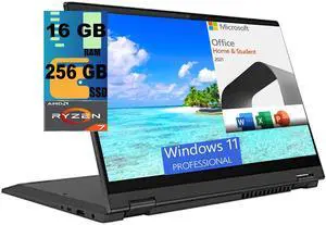 Lenovo Flex 5 14 2-in-1 Laptop, 14" FHD Touchscreen, AMD Ryzen 7 5700U 8 Cores Processor, AMD Radeon Graphics, 16GB  DDR4  256GB  PCIe SSD, Backlit KB, FR, Windows 11 Pro,Microsoft Office License