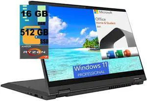 Lenovo Flex 5 14 2-in-1 Laptop, 14" FHD Touchscreen, AMD Ryzen 7 5700U 8 Cores Processor, AMD Radeon Graphics, 16GB  DDR4  512GB   PCIe SSD, Backlit KB, FR, Windows 11 Pro,Microsoft Office License