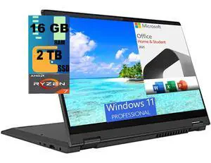 Lenovo Flex 5 14 2-in-1 Laptop, 14" FHD Touchscreen, AMD Ryzen 7 5700U 8 Cores Processor, AMD Radeon Graphics, 16GB  DDR4  2TB PCIe SSD, Backlit KB, FR, Windows 11 Pro,Microsoft Office License
