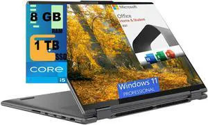 Lenovo Yoga 7i 2-in-1 16 Laptop, 16" 2.5K Touchscreen, Intel Core i5-1240P 10-Core processor, Iris Xe Graphics, 8GB DDR4  1TB PCIe SSD, Backlit KB, FR, Windows 11 Pro,Microsoft Office License