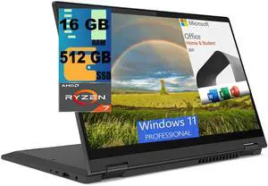 Lenovo IdeaPad Flex 5 14 2-in-1 Laptop, 14" FHD Touchscreen, Ryzen 7 4700U 8-Core Processor, AMD Radeon Graphics, 16GB  DDR4  512GB   PCIe SSD, Backlit KB, FR, Windows 11 Pro,Microsoft Office License