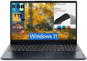 Lenovo Ideapad 1 15 Laptop, 15.6" FHD Touchscreen, AMD Ryzen 5 7520U Quad Core Processor, AMD Radeon Graphics, 8GB DDR4  1TB PCIe SSD, WiFi 6, Windows 11 Home,Microsoft Office License