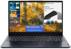 Lenovo Ideapad 1 15 Laptop, 15.6" FHD Touchscreen, AMD Ryzen 5 7520U Quad Core Processor, AMD Radeon Graphics, 8GB  DDR4  512GB  PCIe SSD, WiFi 6, Windows 11 Pro,Microsoft Office License