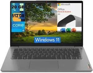 Lenovo IdeaPad 3 14 Laptop, 14" FHD Display, Intel Core i5-1135G7 4 cores Processors, Intel Iris Xe Graphics, 20GB DDR4  512GB PCIe SSD, WiFi 6, Windows 11,Microsoft Office License