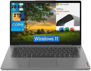 Lenovo IdeaPad 3 14 Laptop, 14" FHD Display, Intel Core i5-1135G7 4 cores Processors, Intel Iris Xe Graphics, 20GB DDR4  2TB PCIe SSD, WiFi 6, Windows 11,Microsoft Office License