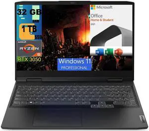 Lenovo IdeaPad 3 15 Gaming Laptop, 15.6" FHD Display, AMD Ryzen 5 6600H 6 Core processor, GeForce GTX 3050 4GB GDDR6, 32GB DDR5  1TB PCIe SSD, Wi-Fi 6 + BT5.1, Windows 11 Pro,Microsoft Office License