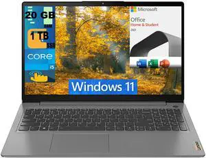 Lenovo IdeaPad 3 15 Laptop, 15.6" FHD Touchscreen, Intel i5-1135G7 4-Core (Up to 4.2GHz) Processor, Intel Iris Xe Graphics, 20GB DDR4  1TB PCIe SSD, WiFi, HDMI, Windows 11,Microsoft Office License