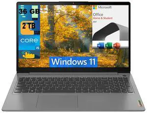 Lenovo IdeaPad 3 15 Laptop, 15.6" FHD Touchscreen, Intel i5-1135G7 4-Core (Up to 4.2GHz) Processor, Intel Iris Xe Graphics, 36GB DDR4  2TB PCIe SSD, WiFi, HDMI, Windows 11,Microsoft Office License