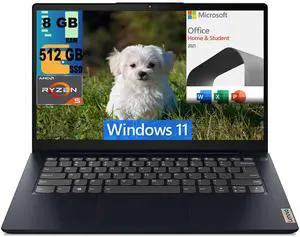 Lenovo IdeaPad 3 14 Laptop, 14.0" FHD Display, AMD Ryzen 5 5500U Hexa Core processor, AMD Radeon Graphics, 8GB DDR4  512GB PCIe SSD, WiFi 6, Bluetooth 5.0, Windows 11,Microsoft Office License