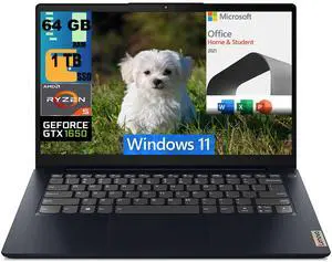 Lenovo IdeaPad Gaming 3 15 Laptop, 15.6" FHD Display, AMD Ryzen 5 5600H 6-core Processor, GeForce GTX 1650 4GB Graphics, 64GB DDR4  1TB PCIe SSD, Backlit KB, Windows 11,Microsoft Office License