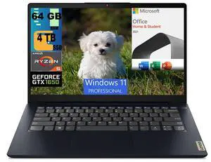Lenovo IdeaPad Gaming 3 15 Laptop, 15.6" FHD Display, AMD Ryzen 5 5600H 6-core Processor, GeForce GTX 1650 4GB Graphics, 64GB DDR4  4TB PCIe SSD, Backlit KB, Windows 11 Pro,Microsoft Office License