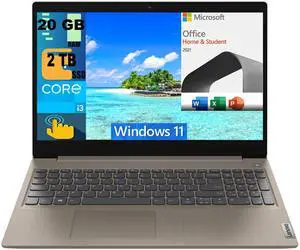 Lenovo Ideapad 3 15 Laptop, 15.6" HD Touchscreen, Intel Core i3-1115G4 Dual-Core Processor, Intel UHD Graphics, 20GB DDR4  2TB PCIe SSD, Wi-Fi 5, Bluetooth, Windows 11,Microsoft Office License