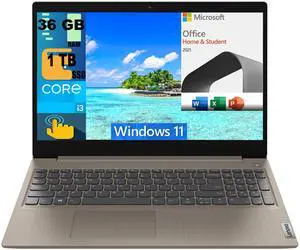 Lenovo Ideapad 3 15 Laptop, 15.6" HD Touchscreen, Intel Core i3-1115G4 Dual-Core Processor, Intel UHD Graphics, 36GB DDR4  1TB PCIe SSD, Wi-Fi 5, Bluetooth, Windows 11,Microsoft Office License