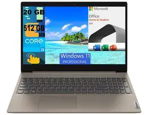 Lenovo Ideapad 3 15 Laptop, 15.6" HD Touchscreen, Intel Core i3-1115G4 Dual-Core Processor, Intel UHD Graphics, 20GB DDR4  512GB PCIe SSD, Wi-Fi 5, Bluetooth, Windows 11 Pro,Microsoft Office License