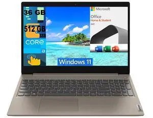 Lenovo Ideapad 3 15 Laptop, 15.6" HD Touchscreen, Intel Core i3-1115G4 Dual-Core Processor, Intel UHD Graphics, 36GB DDR4  512GB PCIe SSD, Wi-Fi 5, Bluetooth, Windows 11,Microsoft Office License